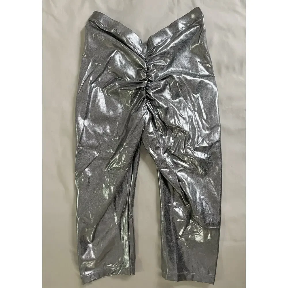Skims Sz Small Metallic Swim Capri Pants V-Waist Ruched Cosplay Futuristic NEW